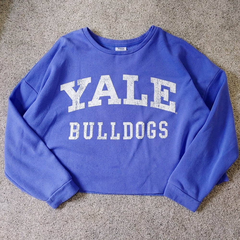 Yale Bulldogs University Cropped Sweatshirt Blue Graphic Pullover Plus Size 3X